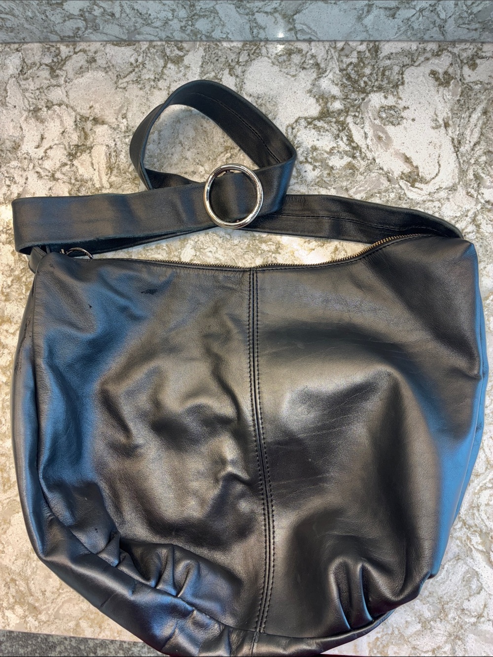 Women’s Black Leather Shoulder Bag with Buckle Strap BROKE ZIPPWR